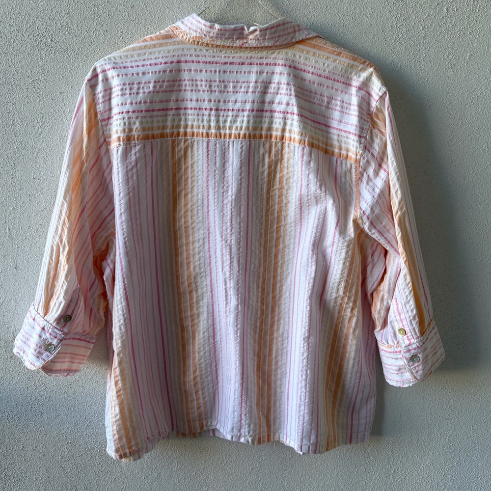 CJ Banks Stripe Cotton Size 2X 3/4 Sleeves Button V-Neck Grandmacore Pastel Boho - Picture 3 of 11